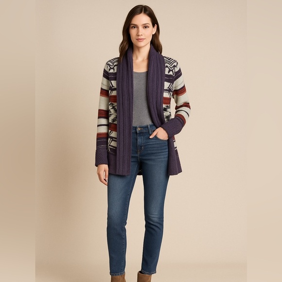 💜 BCBG Max Azria Southwestern Stripe Open Front Cardigan – Size M - Picture 1 of 5